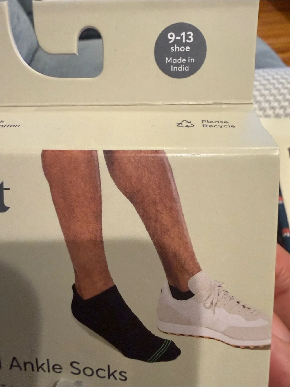 Pact Men's Organic Blend-3-Pack Socks - White Ankle & Green with Rust Stripes